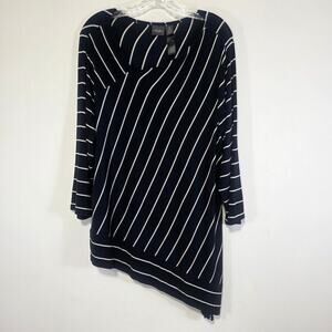 Travelers By Chicos Assymetrical Black White Striped Tunic Top Size XL